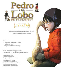 Pedro y el lobo, cortometraje de Suzie Templeton con la interpretaciÃ³n de la mÃºsica en vivo por parte OFUNAM